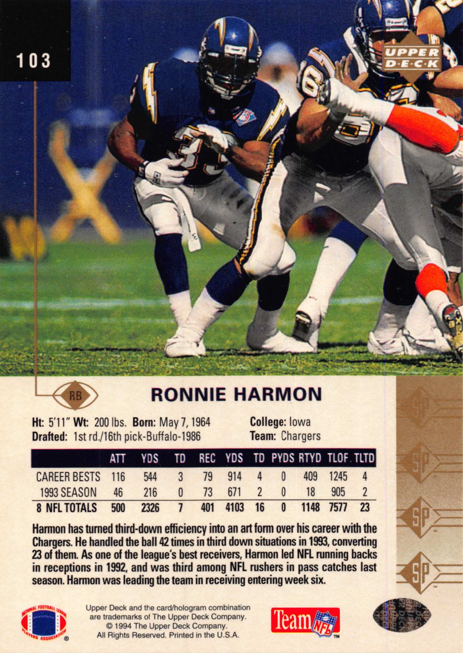 1994 SP (Upper Deck) Football "Main Set" Cards #1 to #200 Rookies and Veterans - Picture 201 of 393