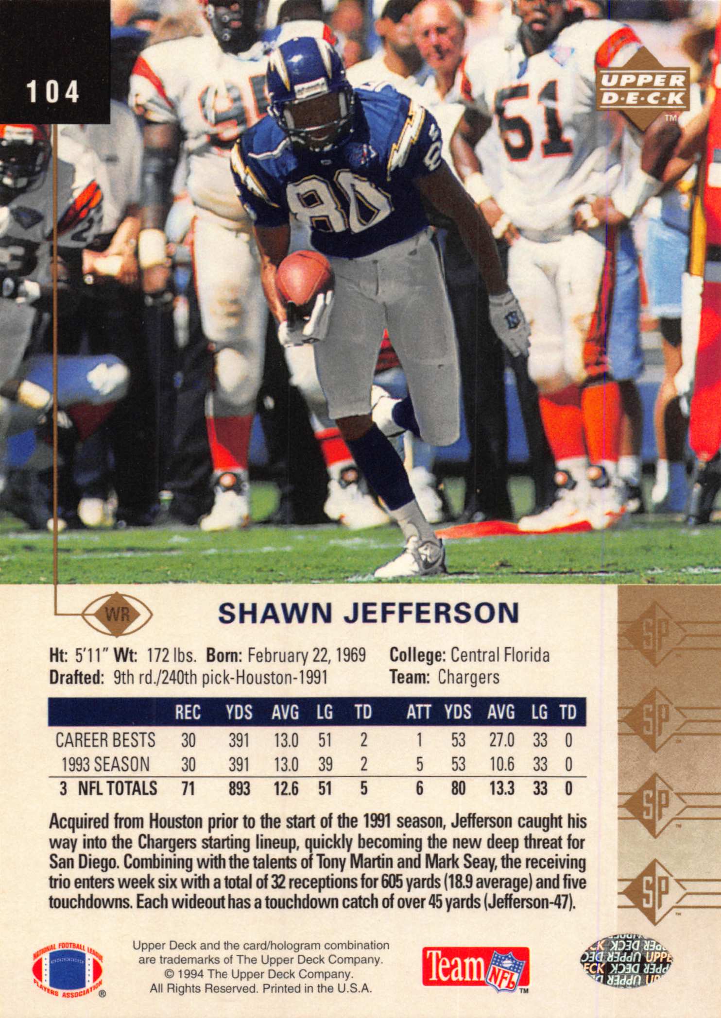 1994 SP (Upper Deck) Football "Main Set" Cards #1 to #200 Rookies and Veterans - Picture 203 of 393
