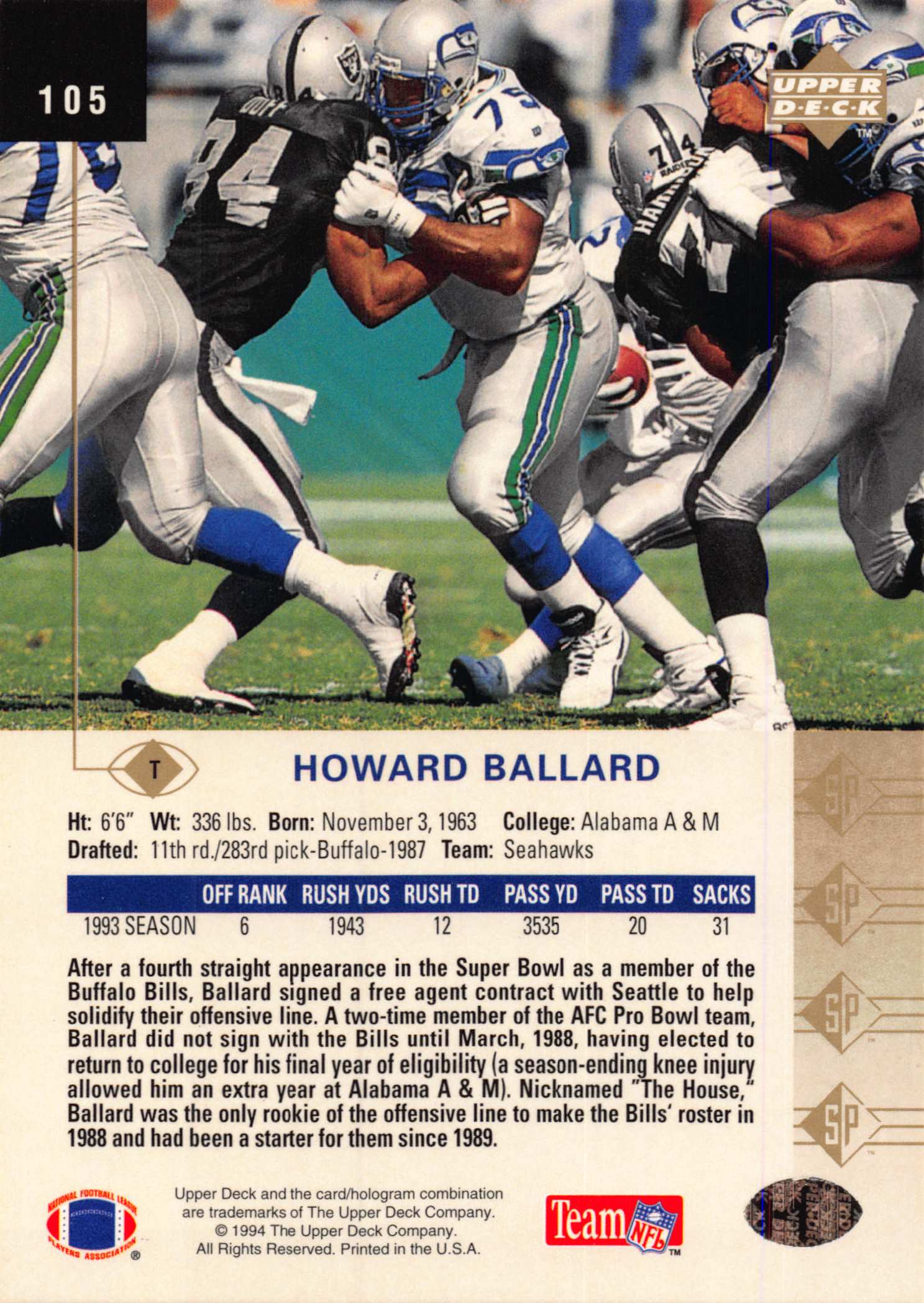 1994 SP (Upper Deck) Football "Main Set" Cards #1 to #200 Rookies and Veterans - Picture 205 of 393