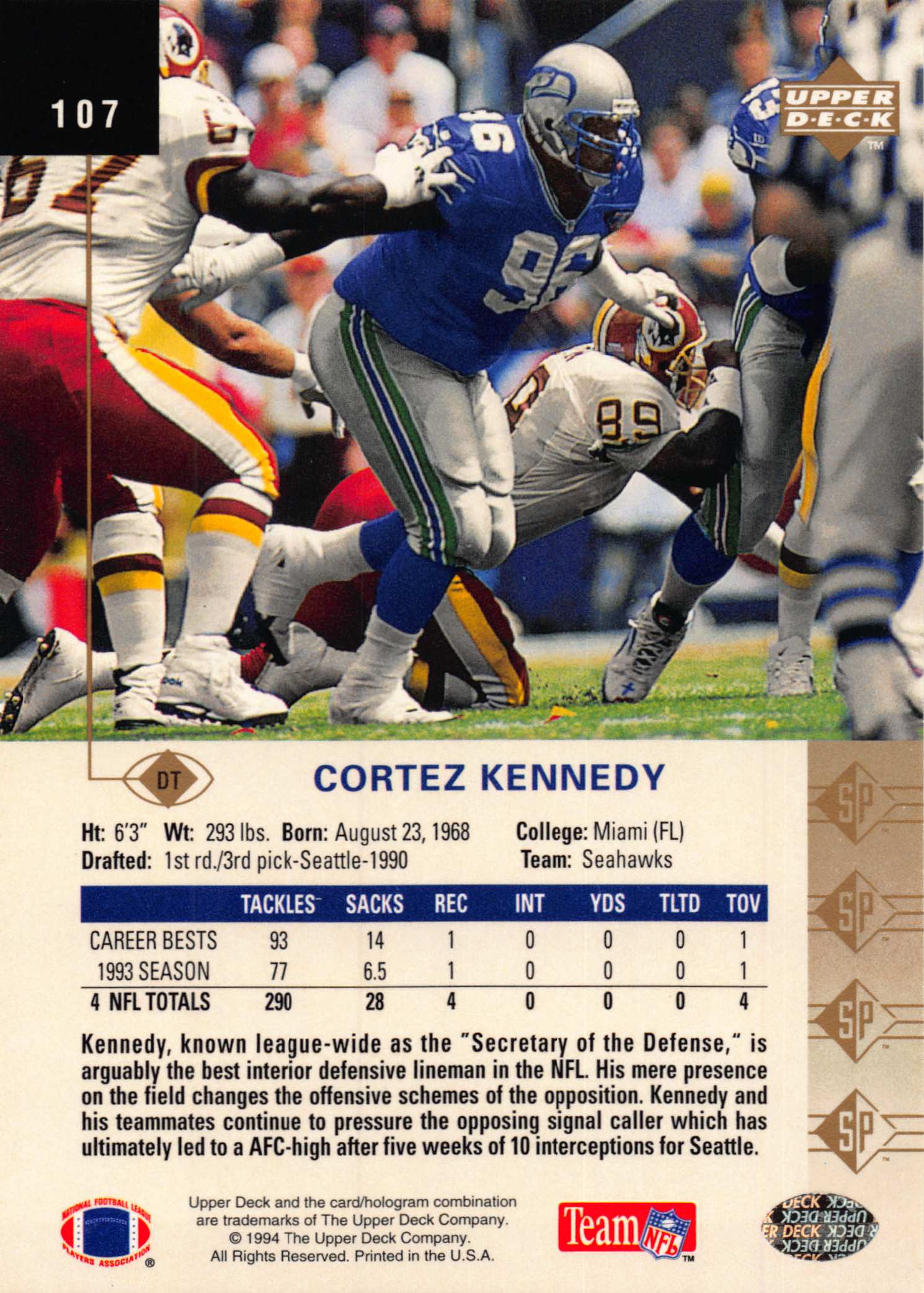 1994 SP (Upper Deck) Football "Main Set" Cards #1 to #200 Rookies and Veterans - Picture 209 of 393