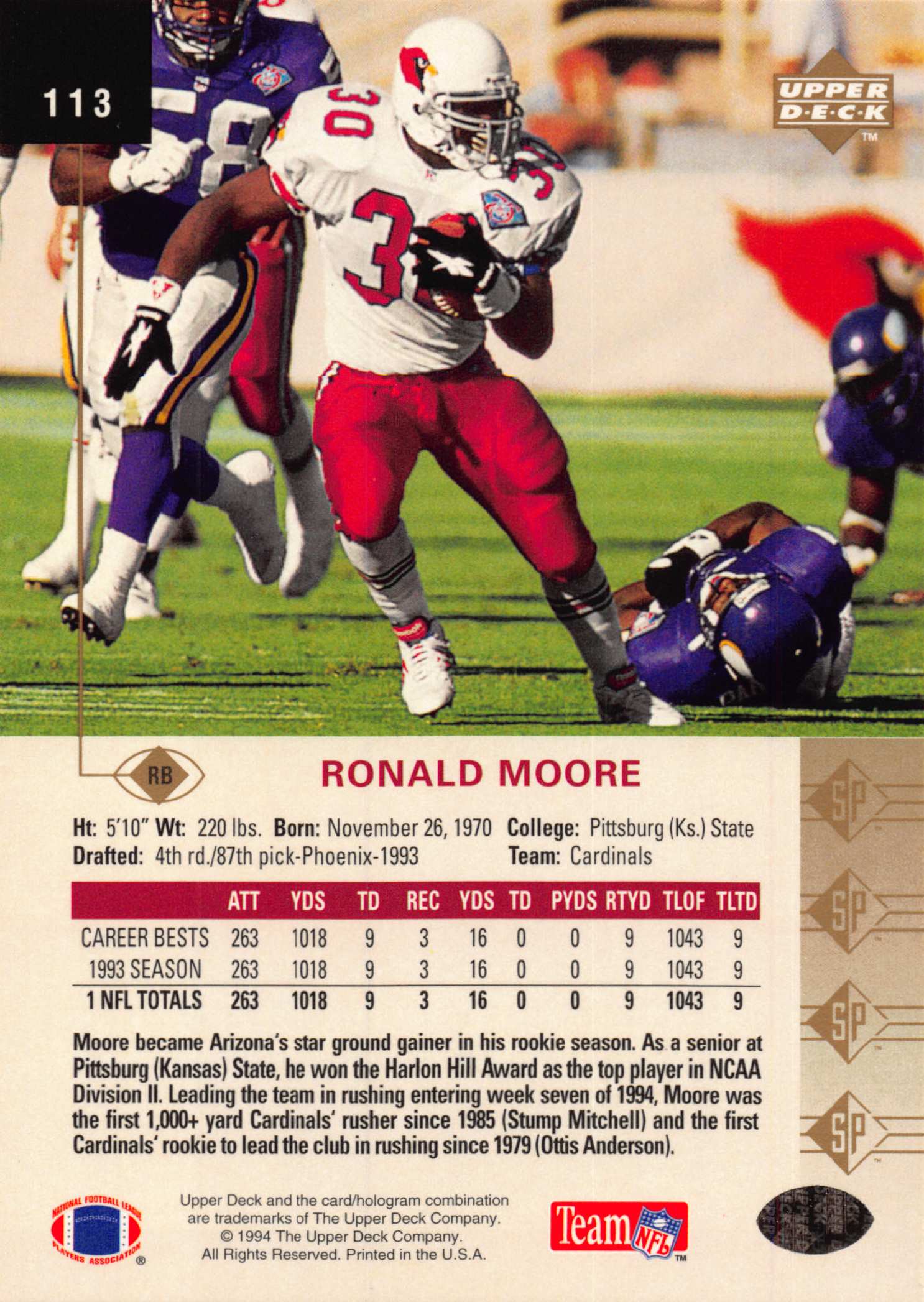 1994 SP (Upper Deck) Football "Main Set" Cards #1 to #200 Rookies and Veterans - Picture 219 of 393