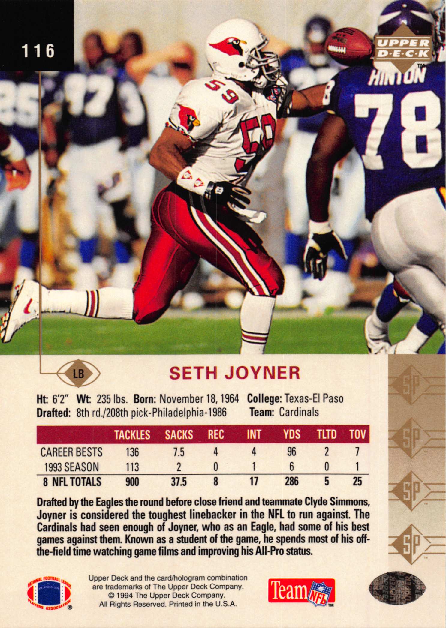 1994 SP (Upper Deck) Football "Main Set" Cards #1 to #200 Rookies and Veterans - Picture 225 of 393