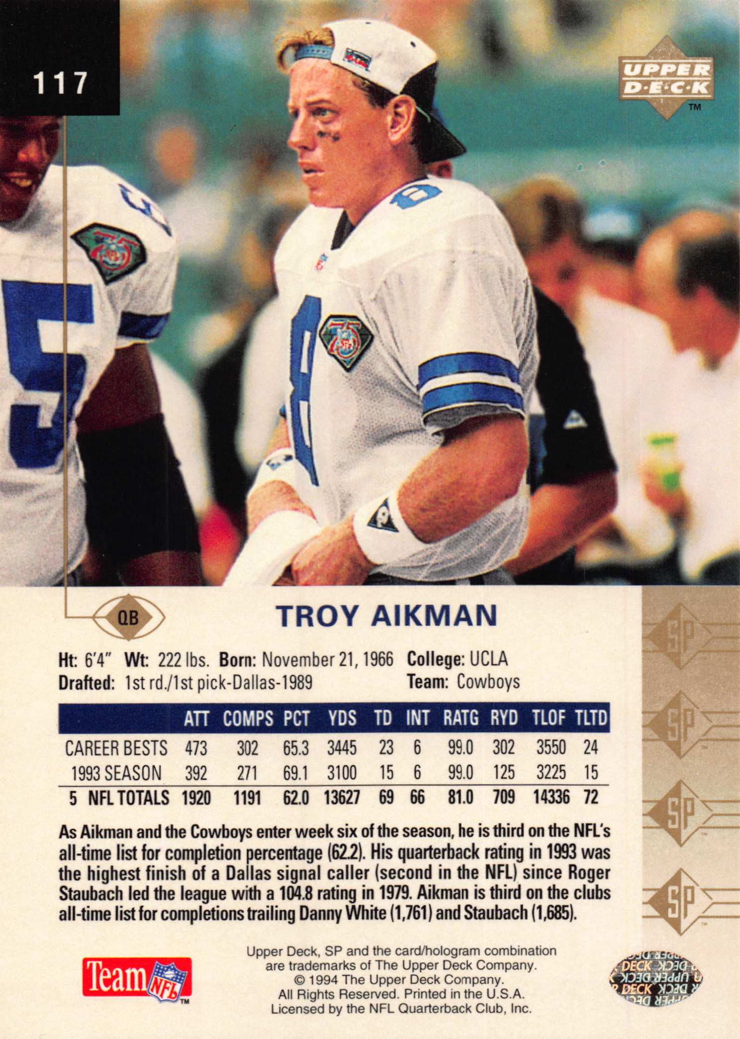 1994 SP (Upper Deck) Football "Main Set" Cards #1 to #200 Rookies and Veterans - Picture 227 of 393