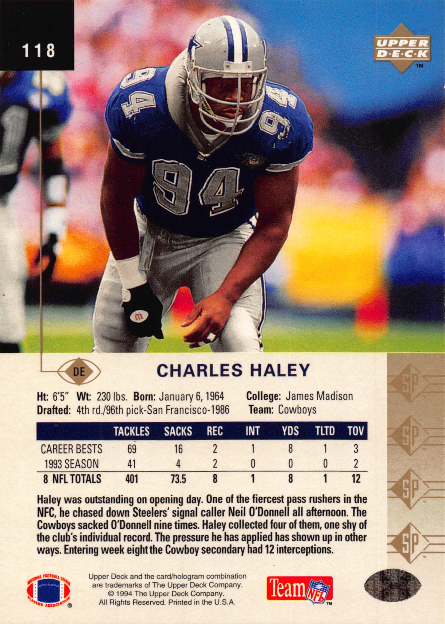 1994 SP (Upper Deck) Football "Main Set" Cards #1 to #200 Rookies and Veterans - Picture 229 of 393