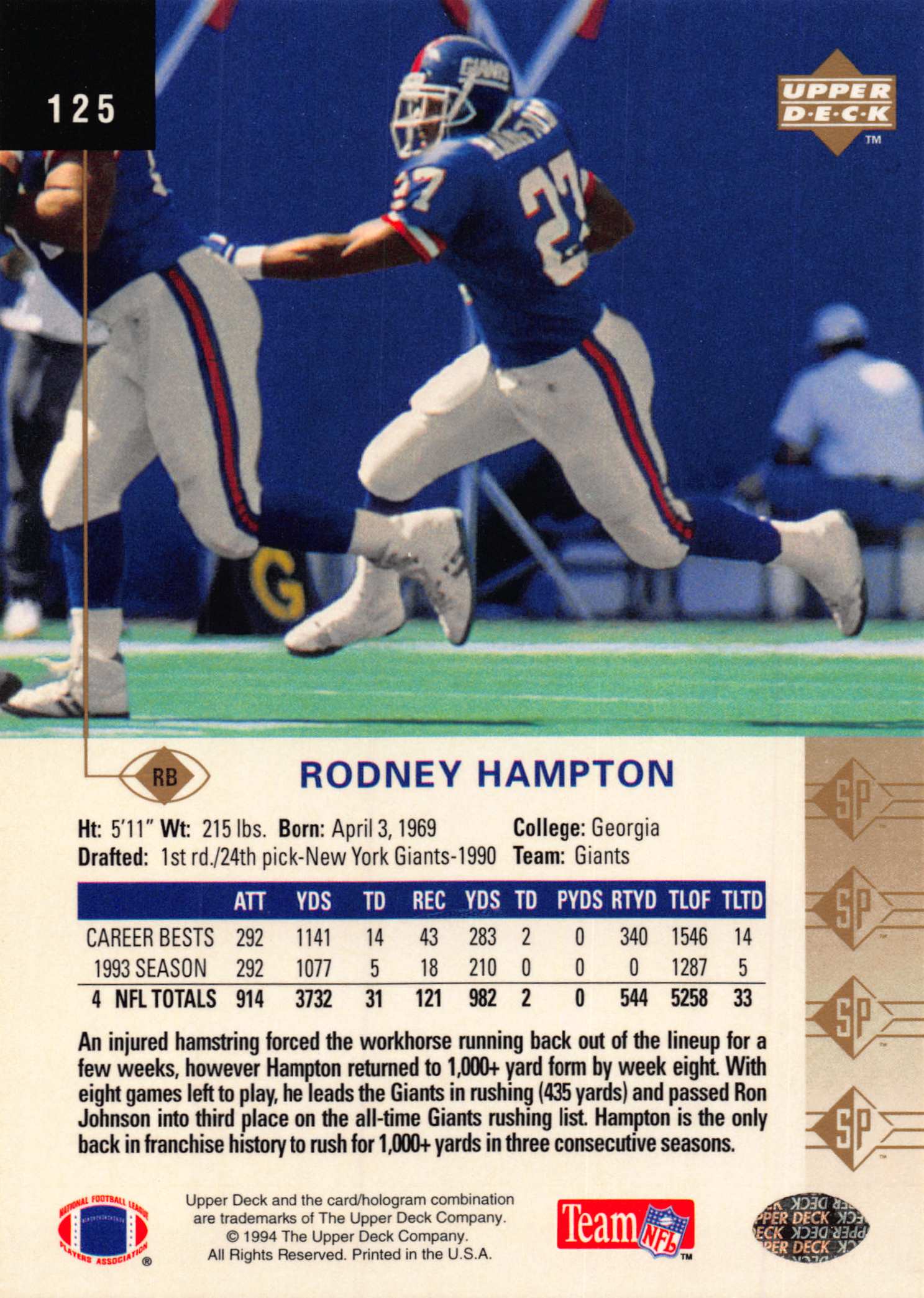 1994 SP (Upper Deck) Football "Main Set" Cards #1 to #200 Rookies and Veterans - Picture 243 of 393