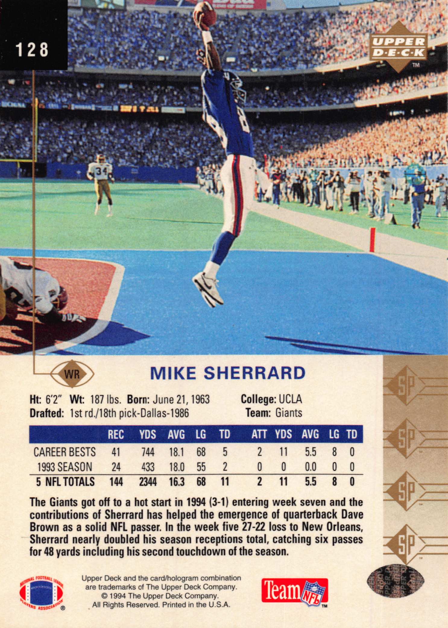 1994 SP (Upper Deck) Football "Main Set" Cards #1 to #200 Rookies and Veterans - Picture 249 of 393