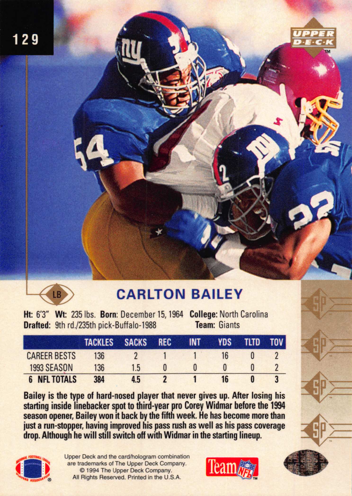1994 SP (Upper Deck) Football "Main Set" Cards #1 to #200 Rookies and Veterans - Picture 251 of 393