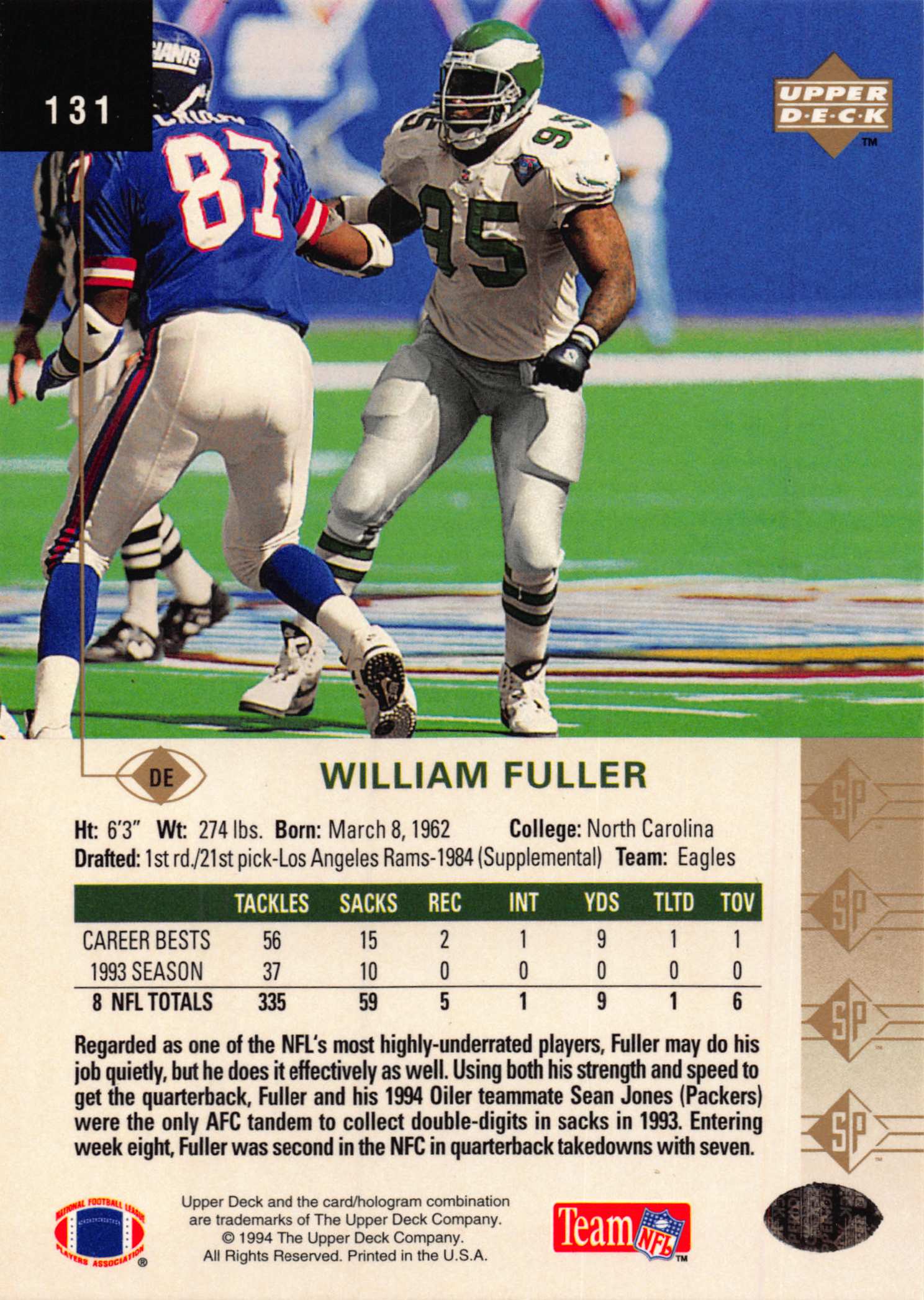1994 SP (Upper Deck) Football "Main Set" Cards #1 to #200 Rookies and Veterans - Picture 255 of 393
