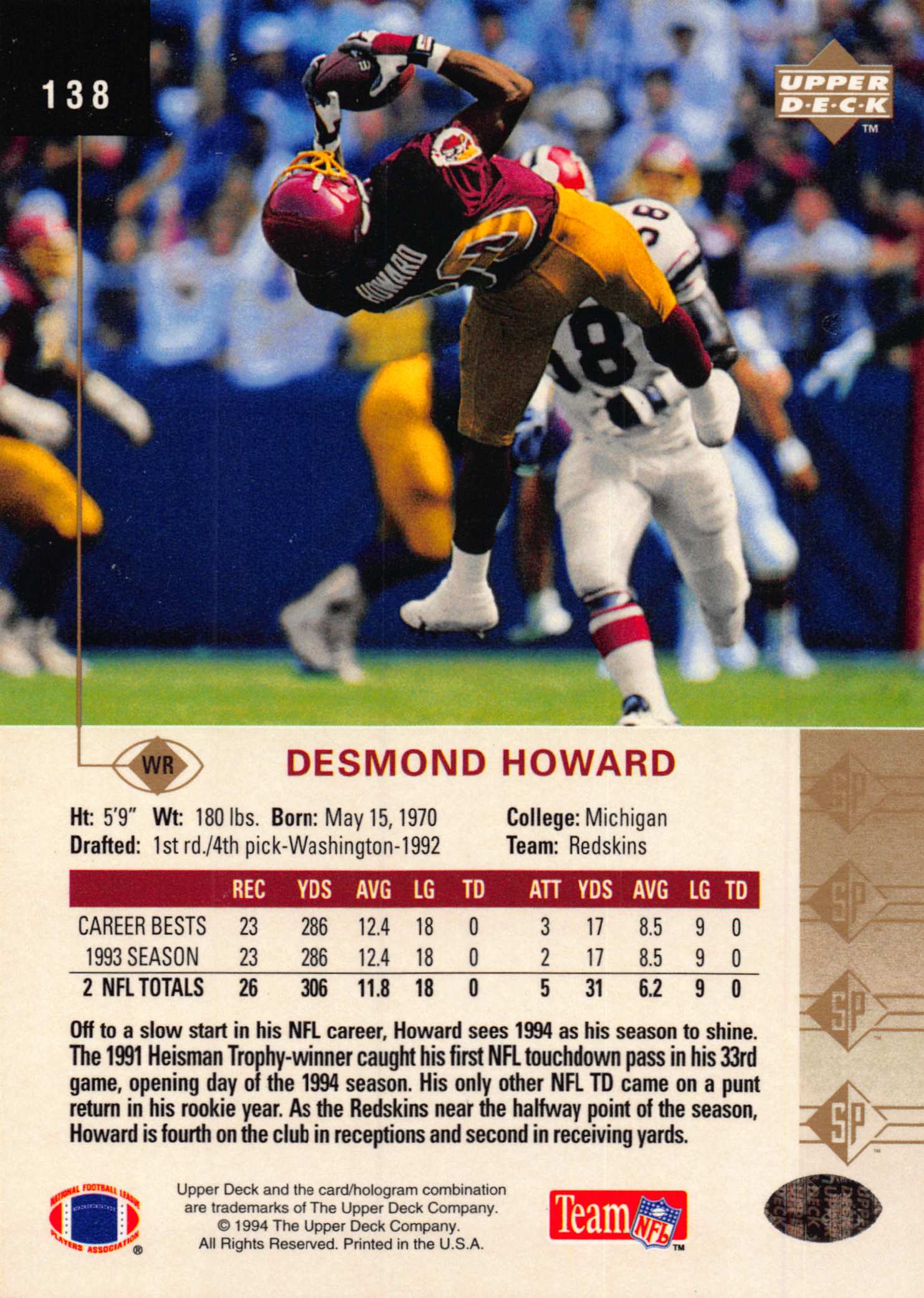 1994 SP (Upper Deck) Football "Main Set" Cards #1 to #200 Rookies and Veterans - Picture 269 of 393