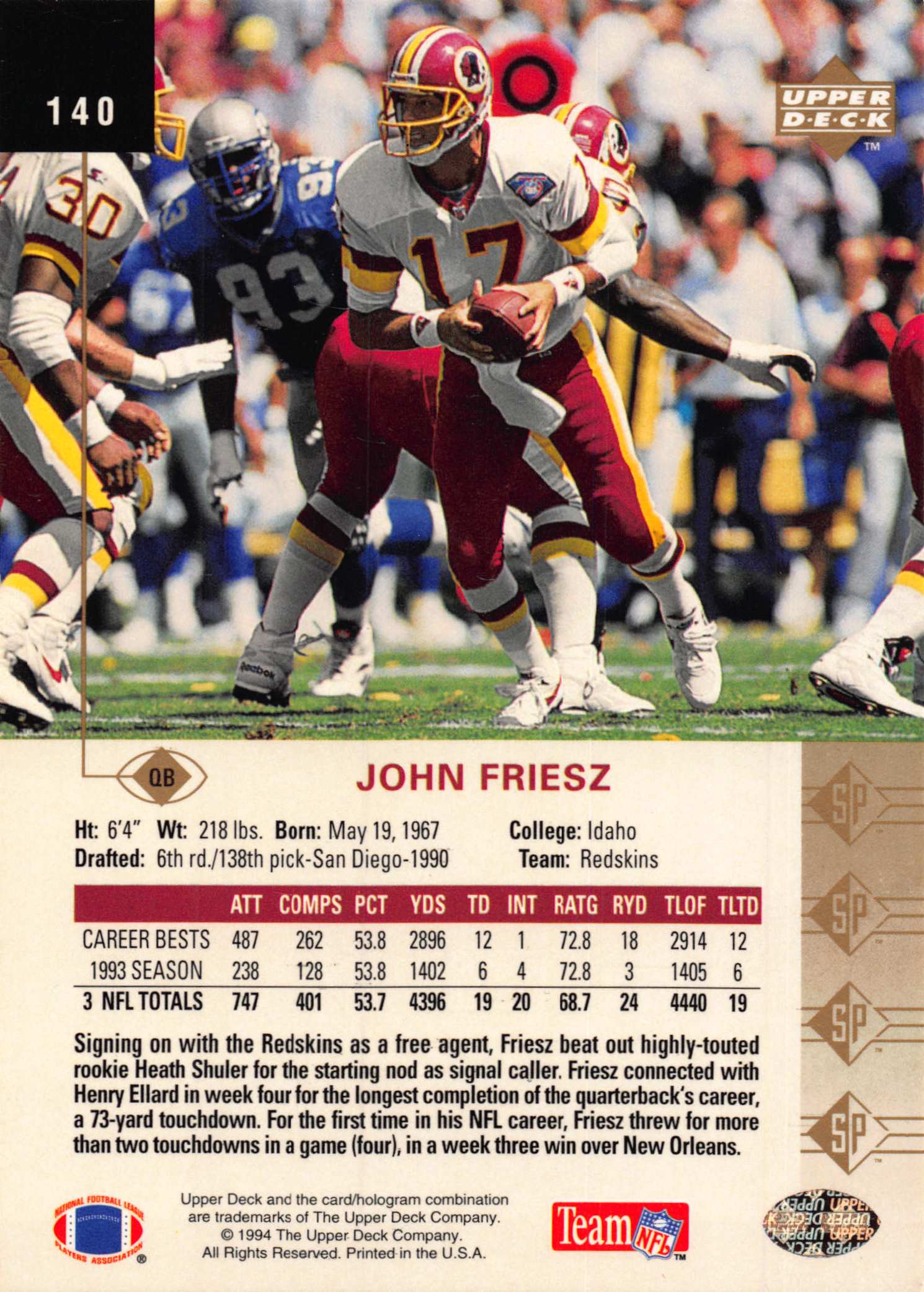 1994 SP (Upper Deck) Football "Main Set" Cards #1 to #200 Rookies and Veterans - Picture 273 of 393