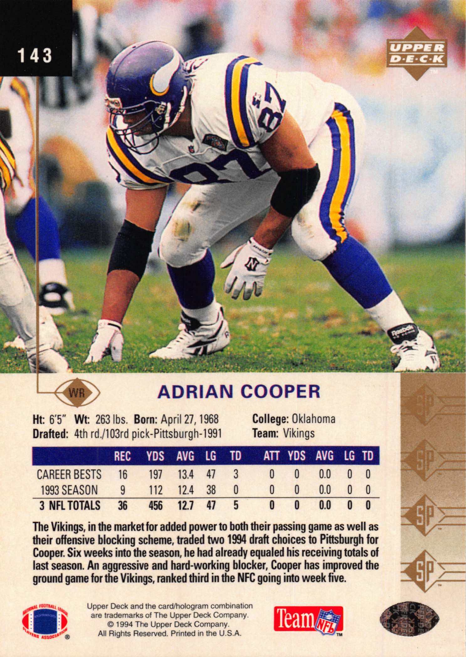 1994 SP (Upper Deck) Football "Main Set" Cards #1 to #200 Rookies and Veterans - Picture 279 of 393