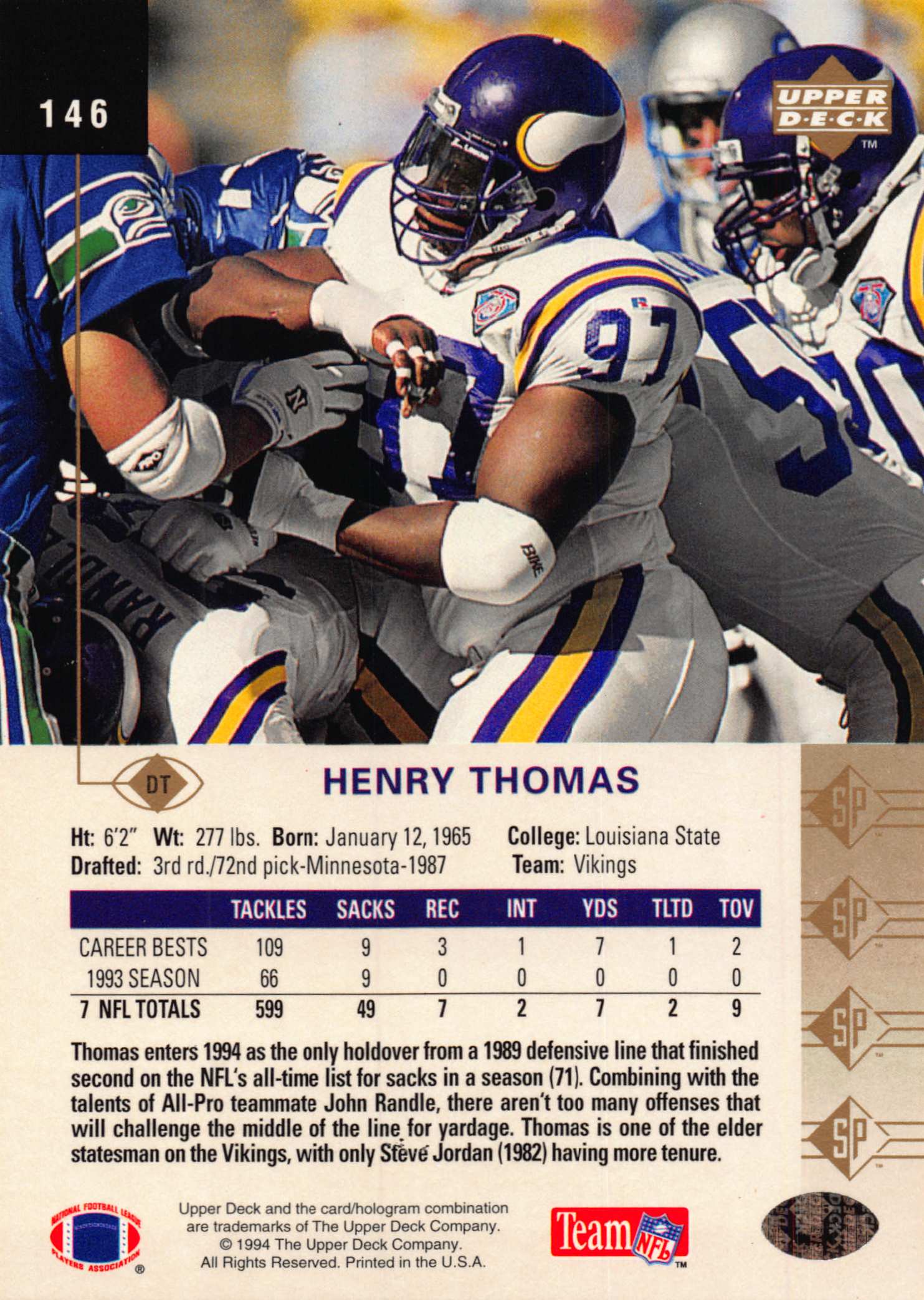 1994 SP (Upper Deck) Football "Main Set" Cards #1 to #200 Rookies and Veterans - Picture 285 of 393
