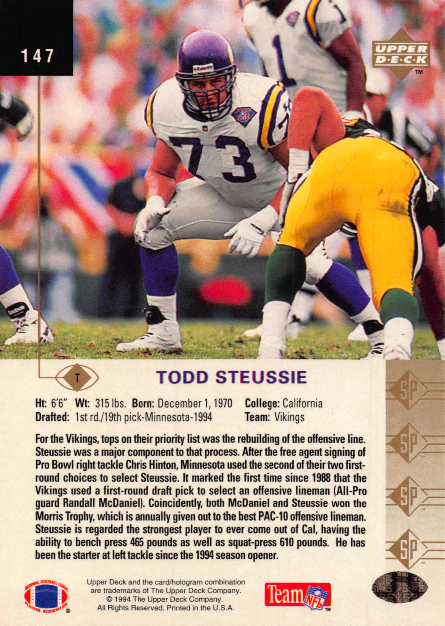 1994 SP (Upper Deck) Football "Main Set" Cards #1 to #200 Rookies and Veterans - Picture 287 of 393