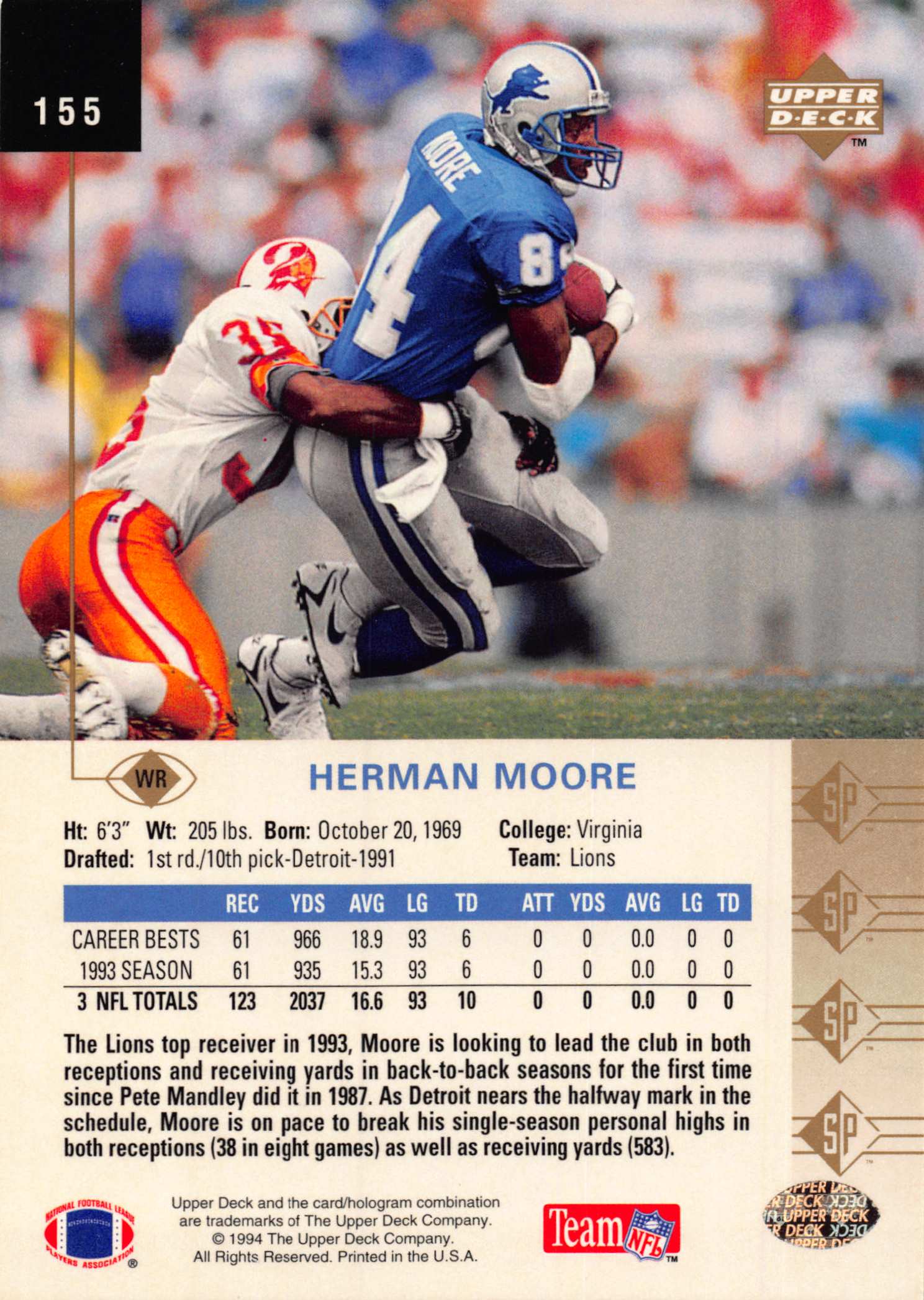 1994 SP (Upper Deck) Football "Main Set" Cards #1 to #200 Rookies and Veterans - Picture 303 of 393