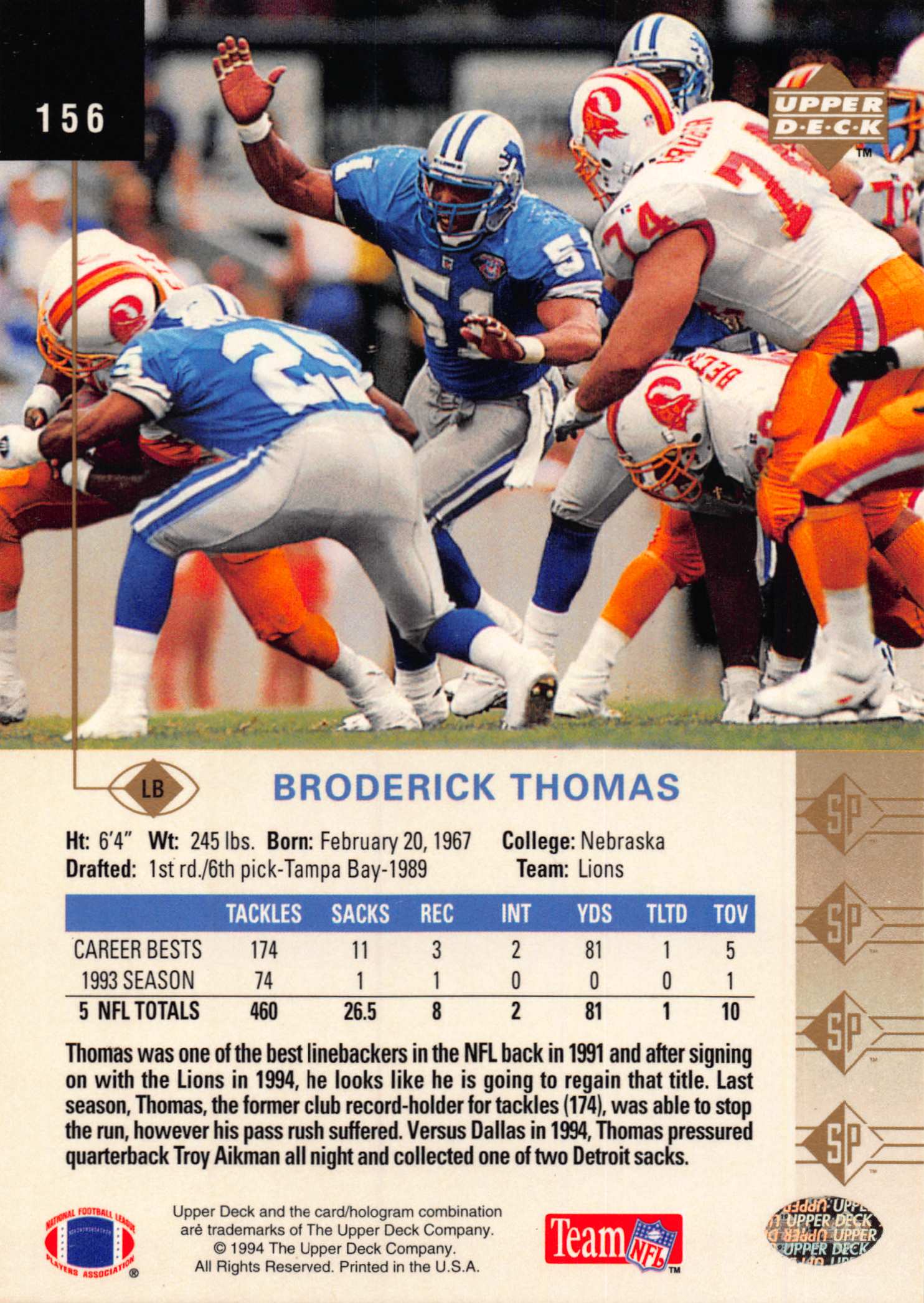 1994 SP (Upper Deck) Football "Main Set" Cards #1 to #200 Rookies and Veterans - Picture 305 of 393