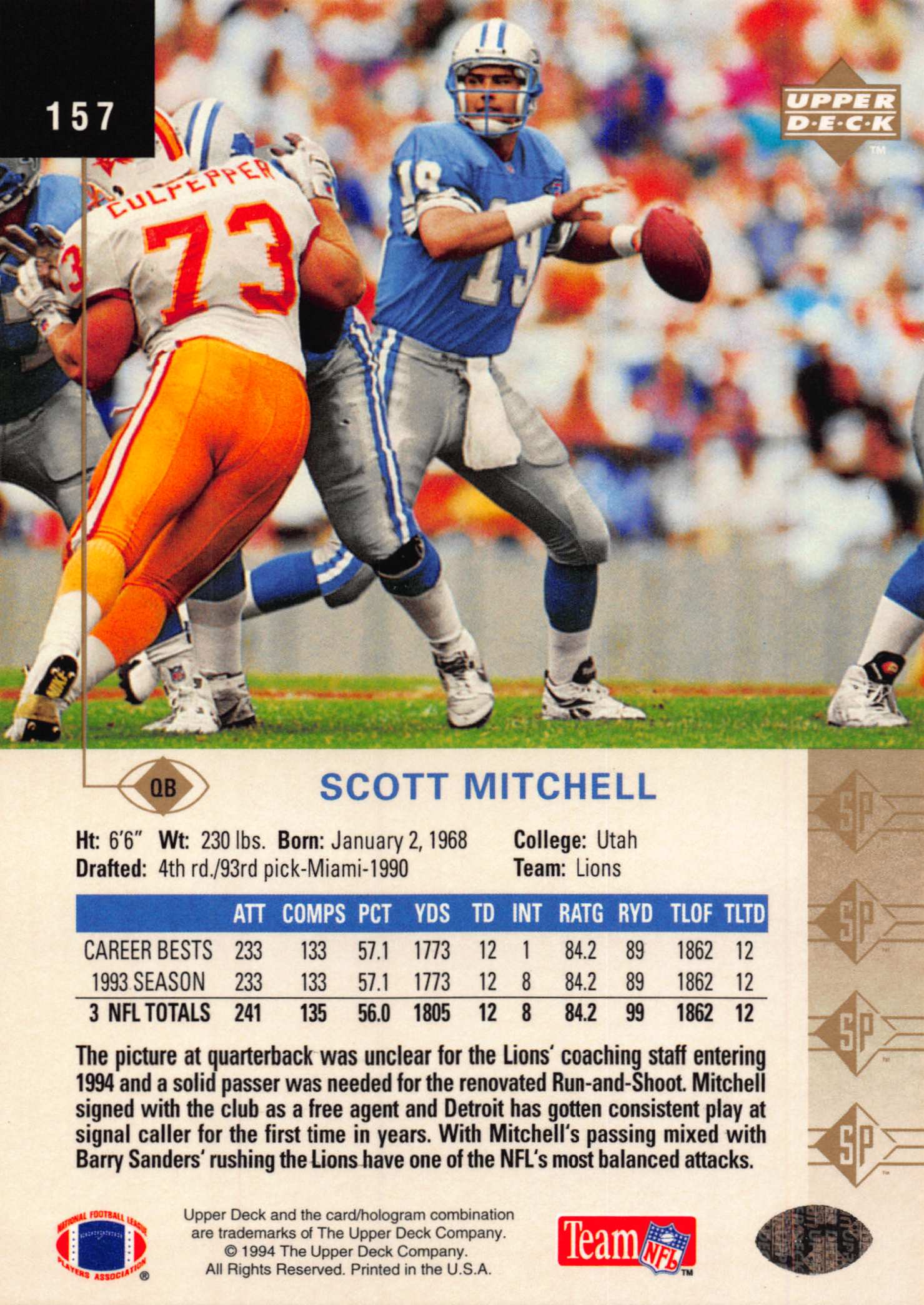 1994 SP (Upper Deck) Football "Main Set" Cards #1 to #200 Rookies and Veterans - Picture 307 of 393