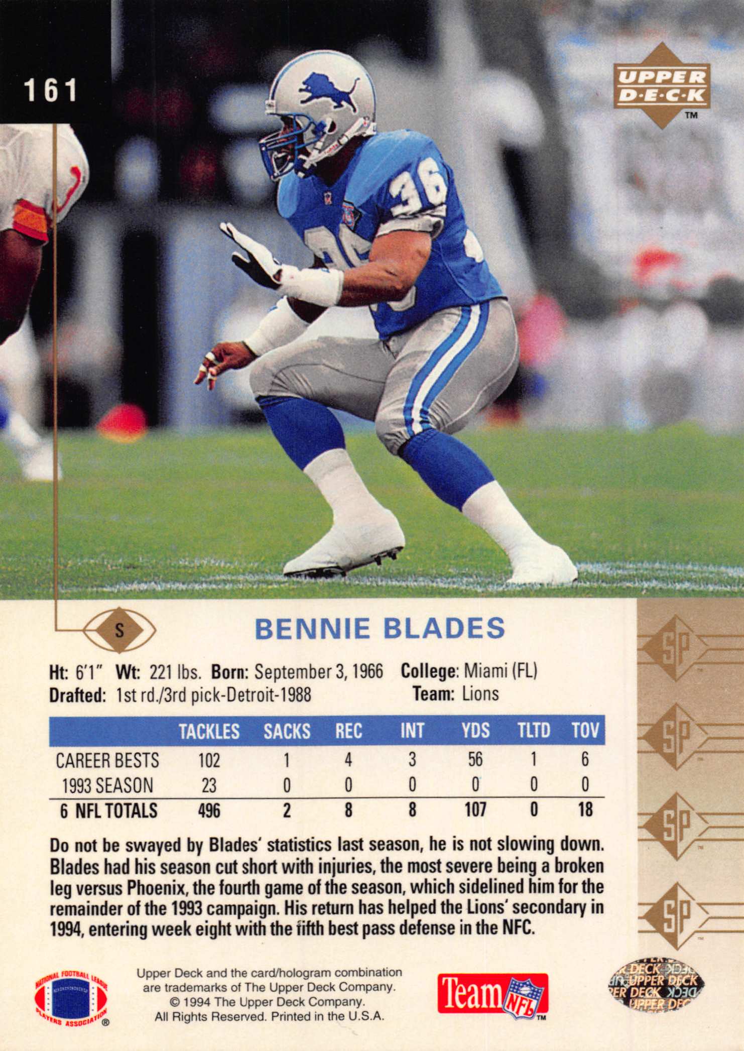 1994 SP (Upper Deck) Football "Main Set" Cards #1 to #200 Rookies and Veterans - Picture 315 of 393