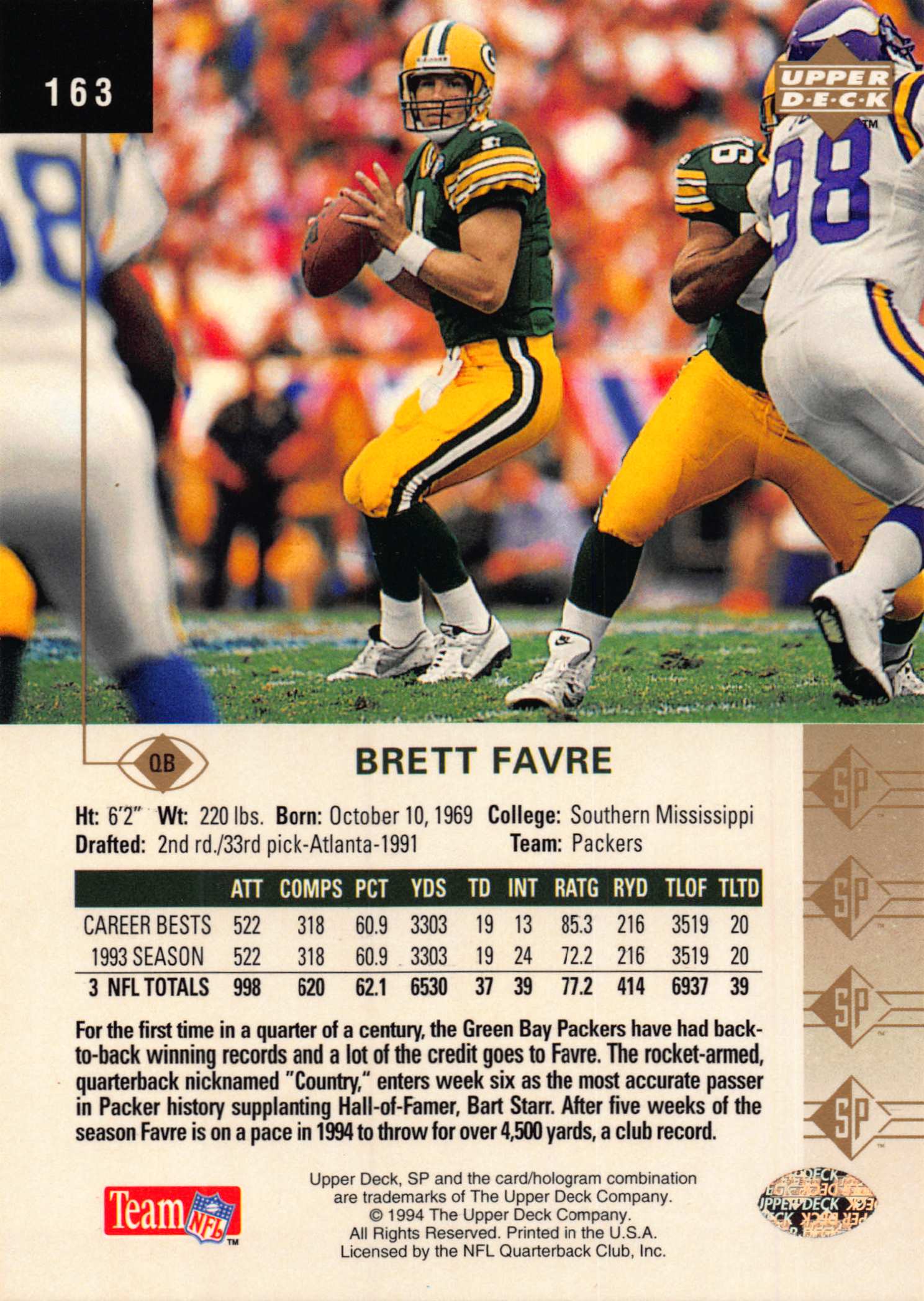 1994 SP (Upper Deck) Football "Main Set" Cards #1 to #200 Rookies and Veterans - Picture 319 of 393