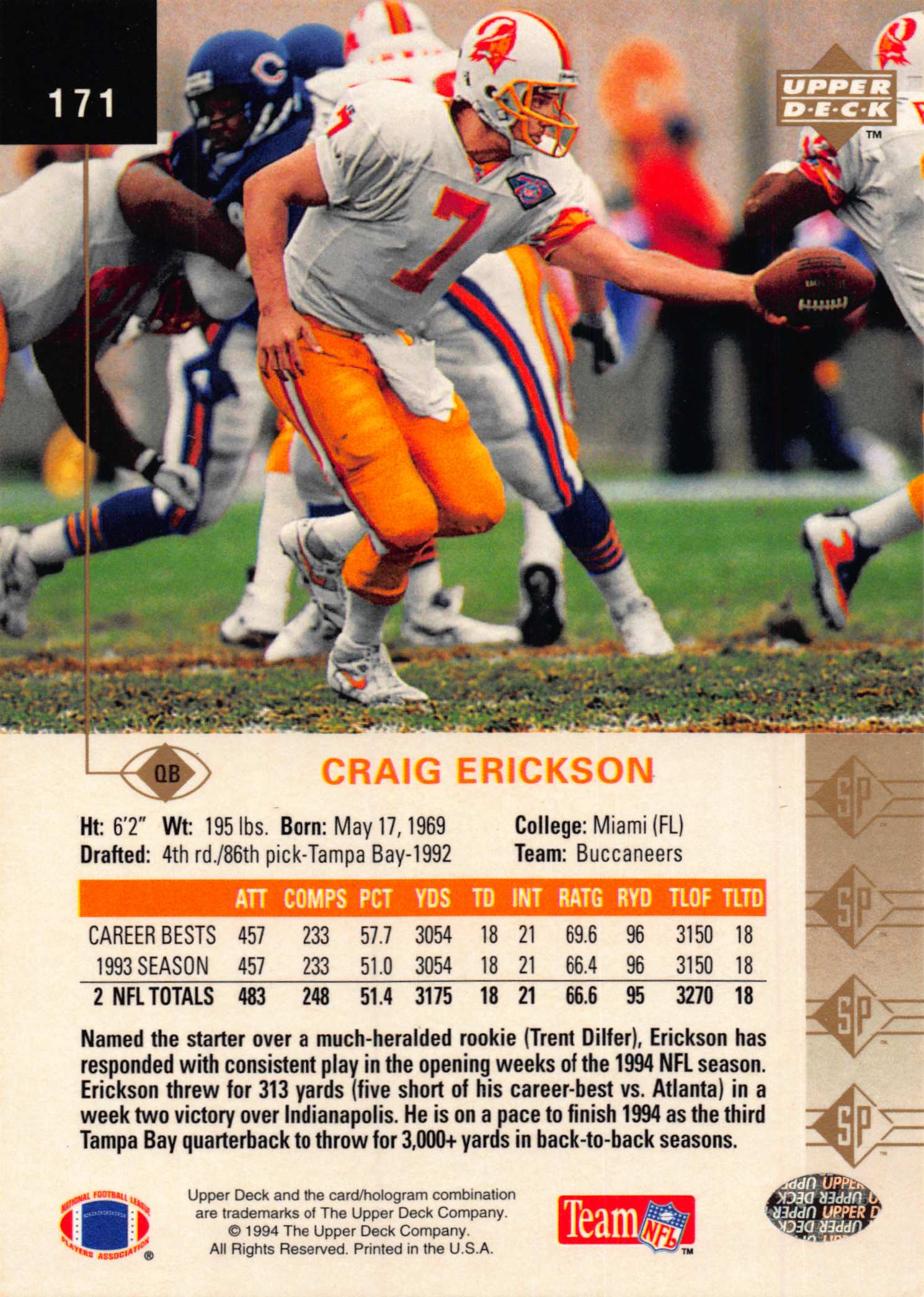 1994 SP (Upper Deck) Football "Main Set" Cards #1 to #200 Rookies and Veterans - Picture 335 of 393
