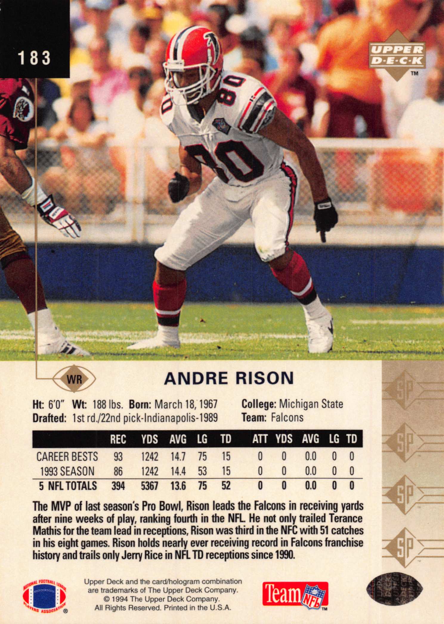 1994 SP (Upper Deck) Football "Main Set" Cards #1 to #200 Rookies and Veterans - Picture 359 of 393