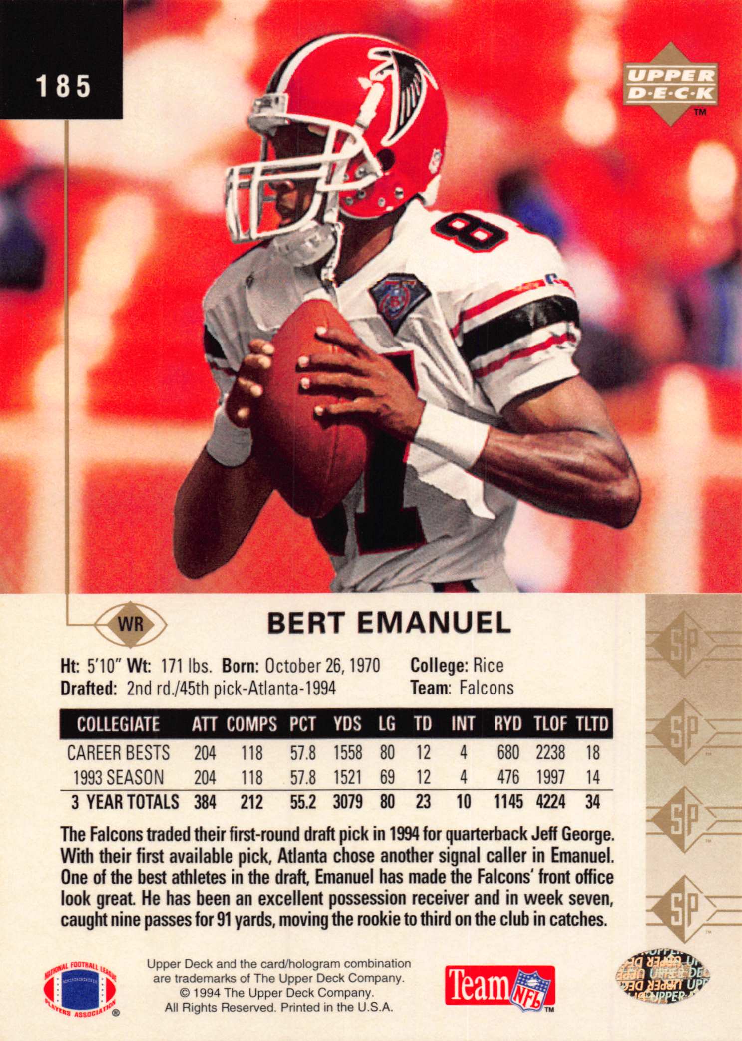 1994 SP (Upper Deck) Football "Main Set" Cards #1 to #200 Rookies and Veterans - Picture 363 of 393
