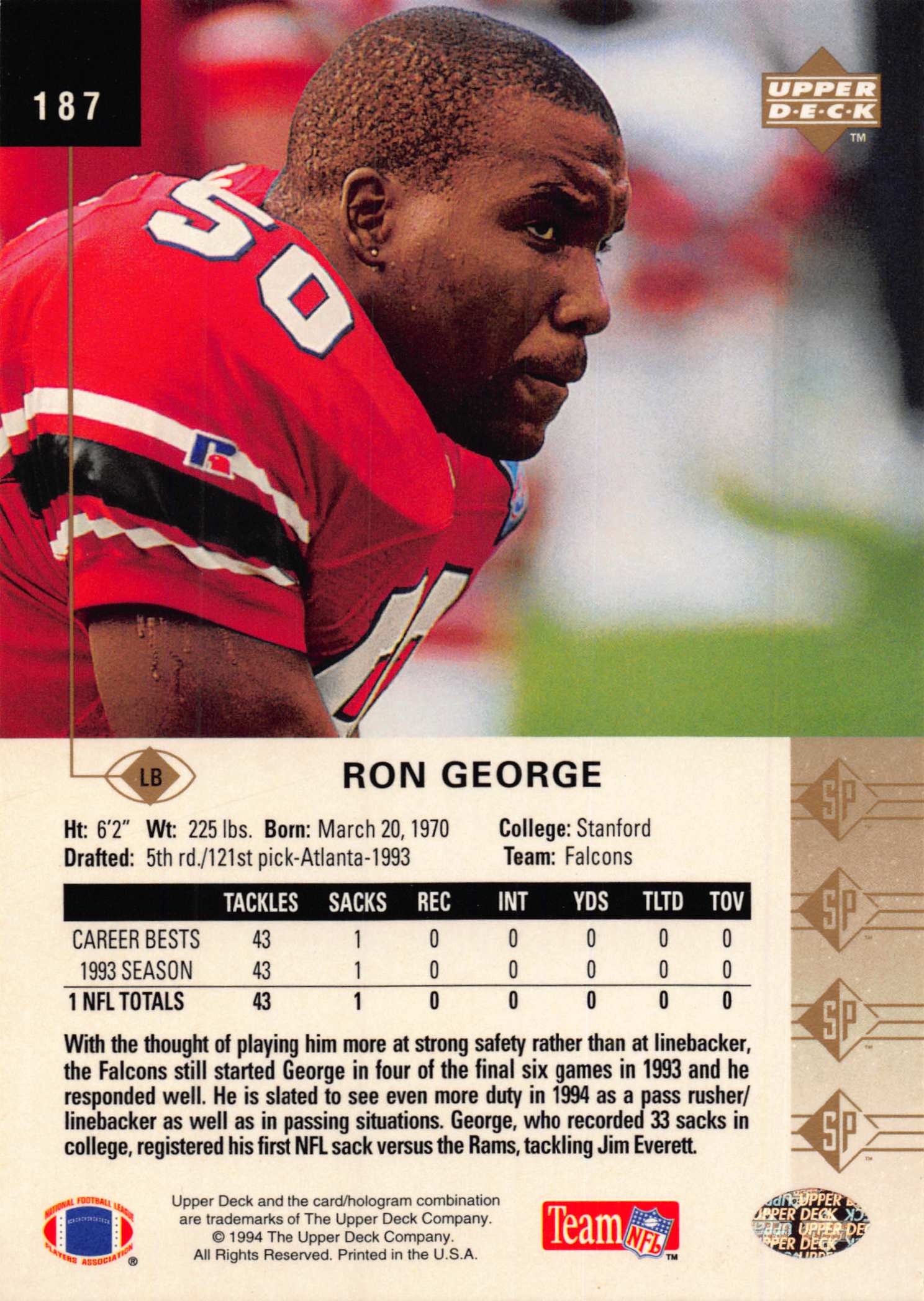 1994 SP (Upper Deck) Football "Main Set" Cards #1 to #200 Rookies and Veterans - Picture 367 of 393