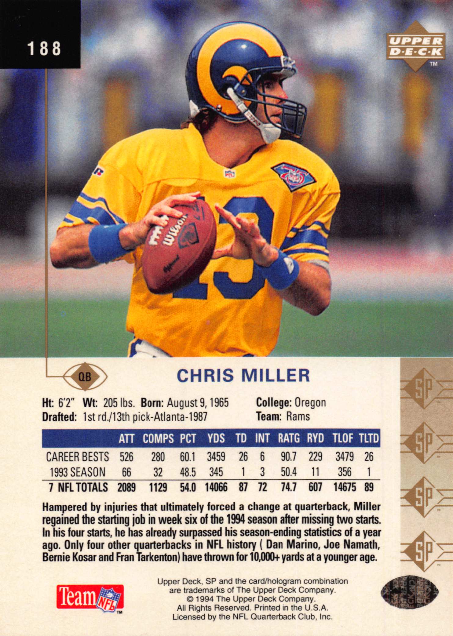 1994 SP (Upper Deck) Football "Main Set" Cards #1 to #200 Rookies and Veterans - Picture 369 of 393