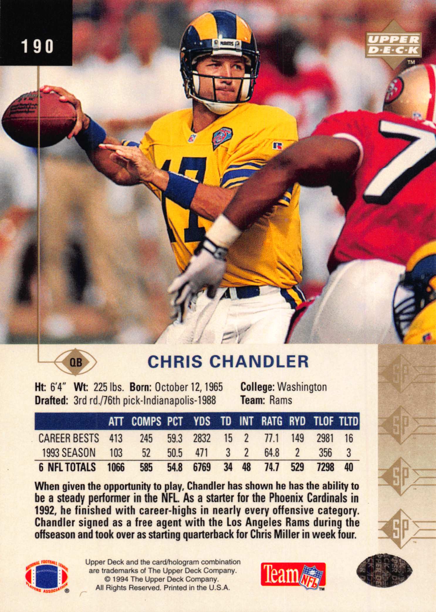 1994 SP (Upper Deck) Football "Main Set" Cards #1 to #200 Rookies and Veterans - Picture 373 of 393