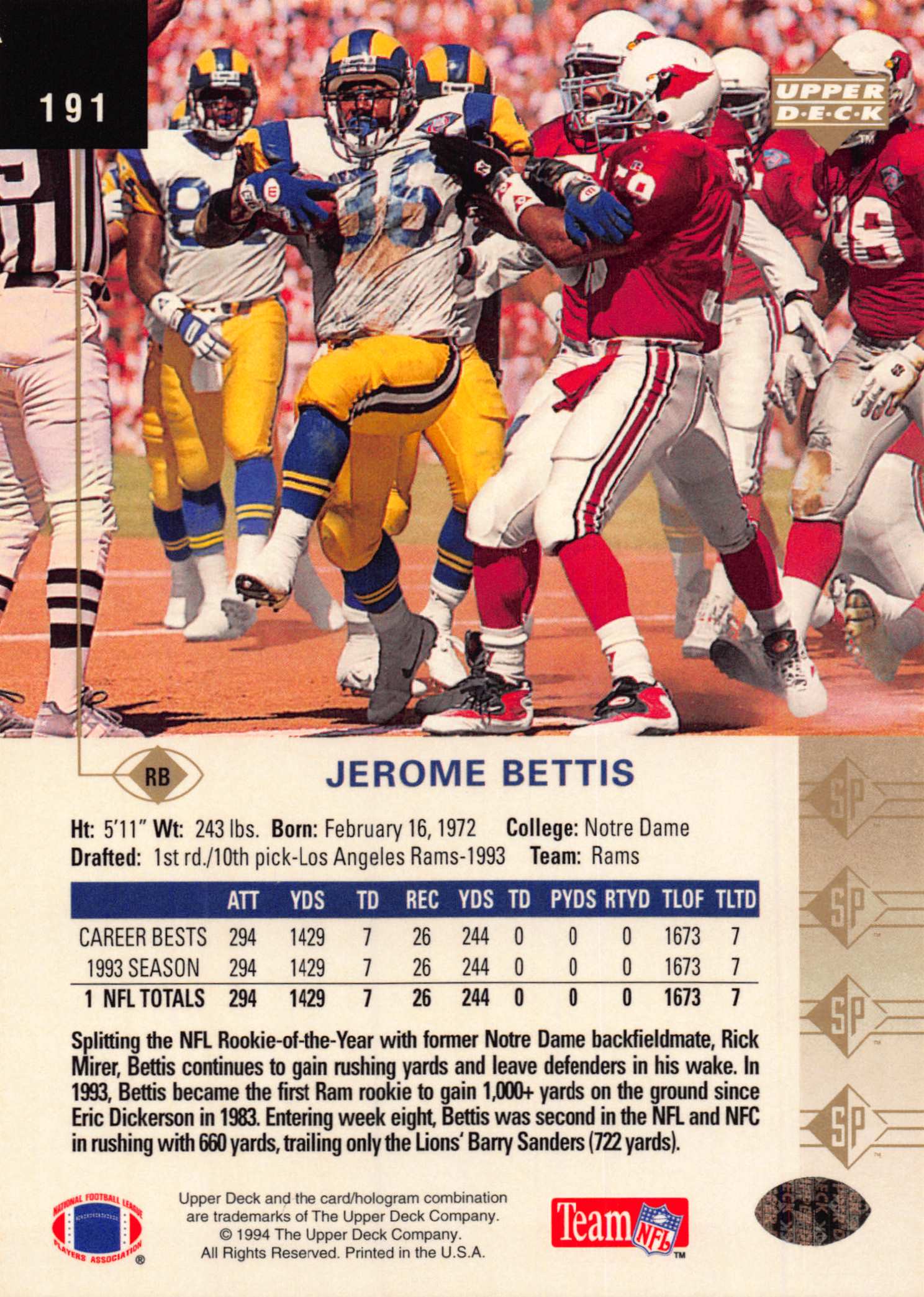 1994 SP (Upper Deck) Football "Main Set" Cards #1 to #200 Rookies and Veterans - Picture 375 of 393