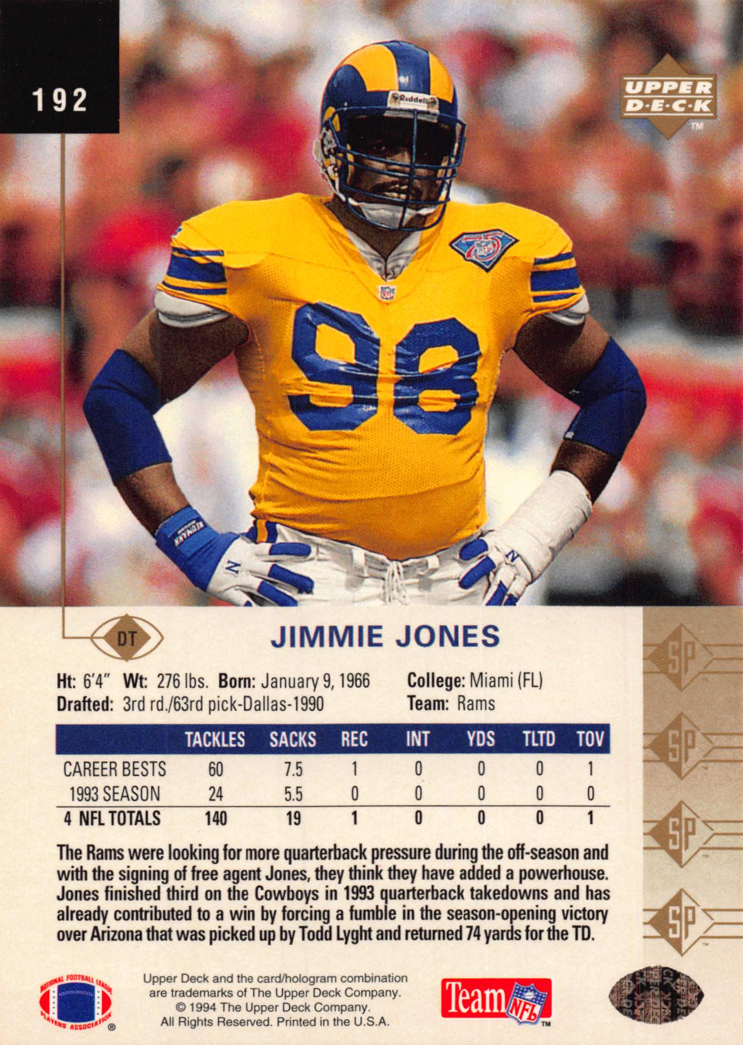 1994 SP (Upper Deck) Football "Main Set" Cards #1 to #200 Rookies and Veterans - Picture 377 of 393