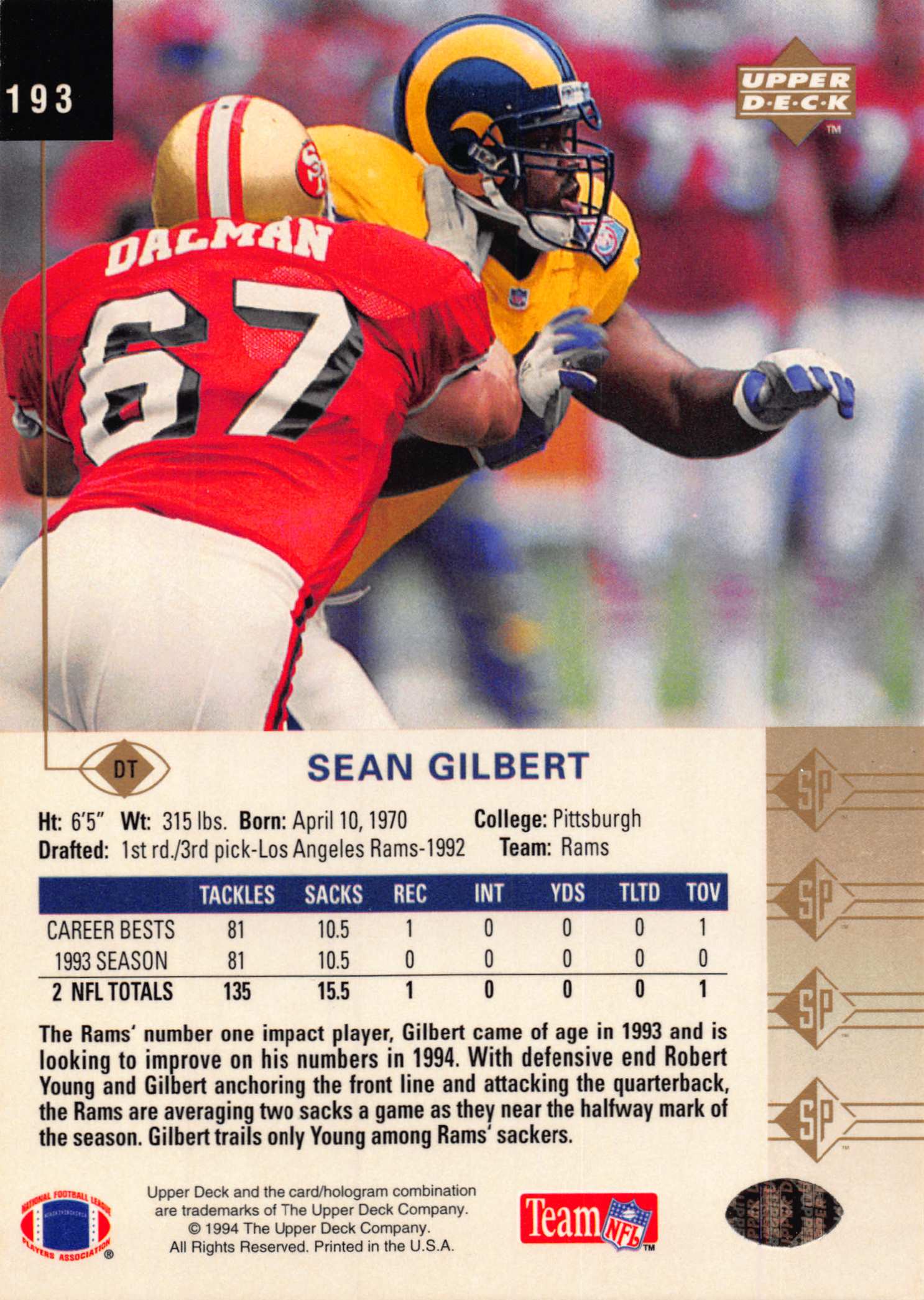 1994 SP (Upper Deck) Football "Main Set" Cards #1 to #200 Rookies and Veterans - Picture 379 of 393