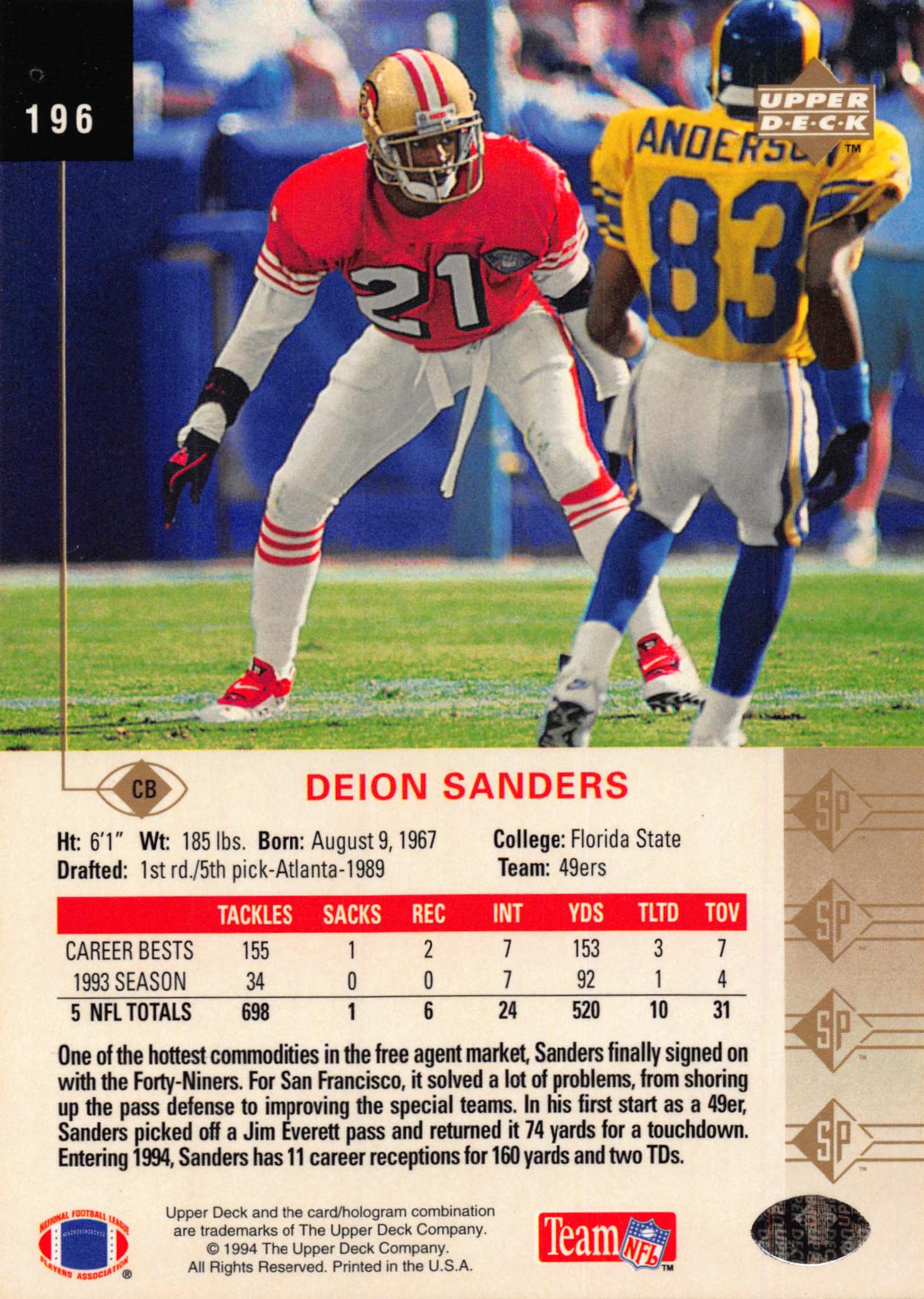 1994 SP (Upper Deck) Football "Main Set" Cards #1 to #200 Rookies and Veterans - Picture 385 of 393