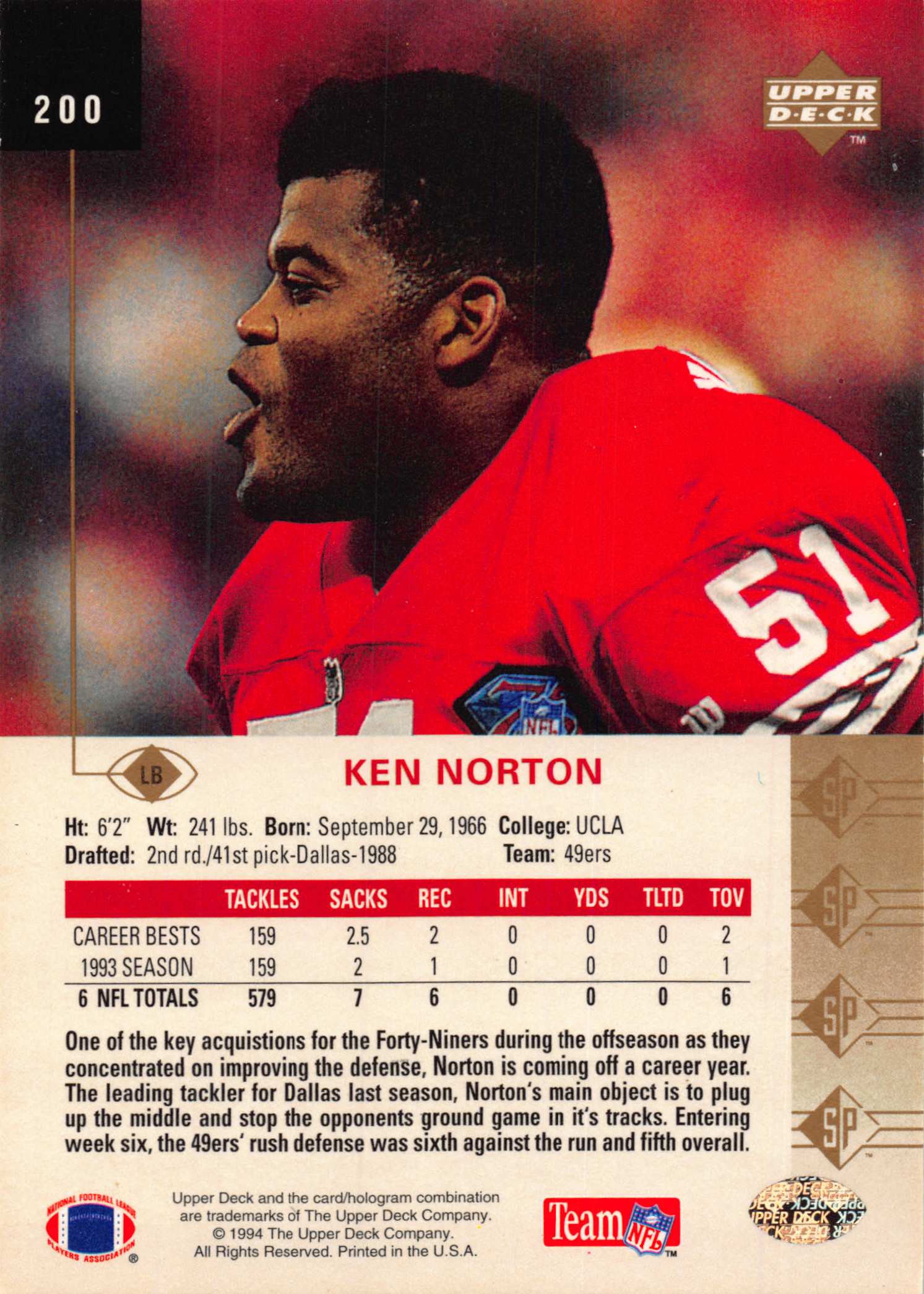 1994 SP (Upper Deck) Football "Main Set" Cards #1 to #200 Rookies and Veterans - Picture 393 of 393