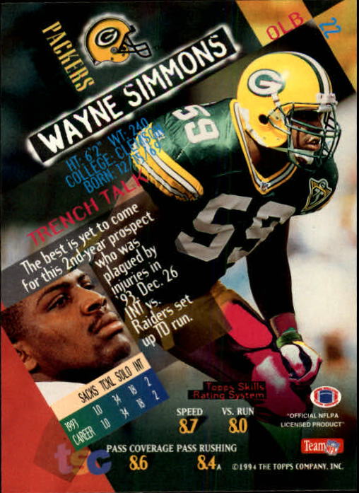 1994 Stadium Club Football "Main Set" Cards #1 to #250 Rookies and Veterans - Picture 45 of 497