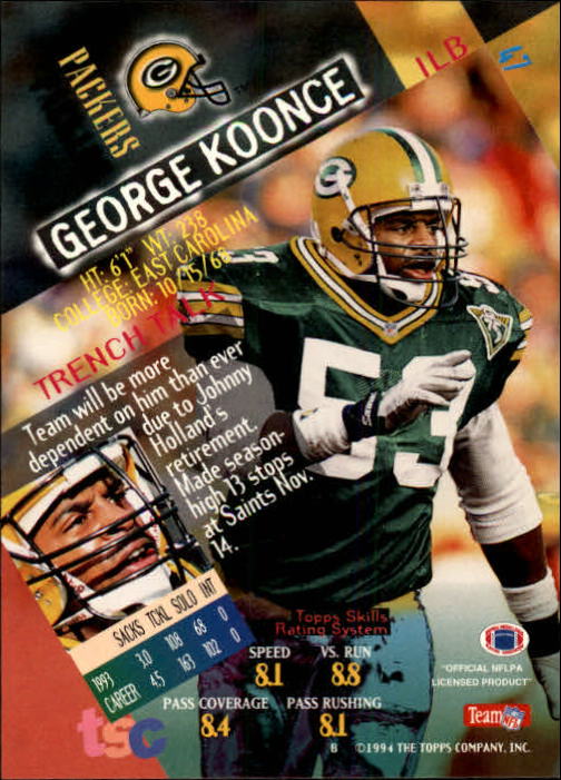 1994 Stadium Club Football "Main Set" Cards #1 to #250 Rookies and Veterans - Picture 95 of 497