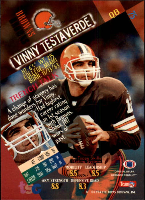 1994 Stadium Club Football "Main Set" Cards #1 to #250 Rookies and Veterans - Picture 151 of 497