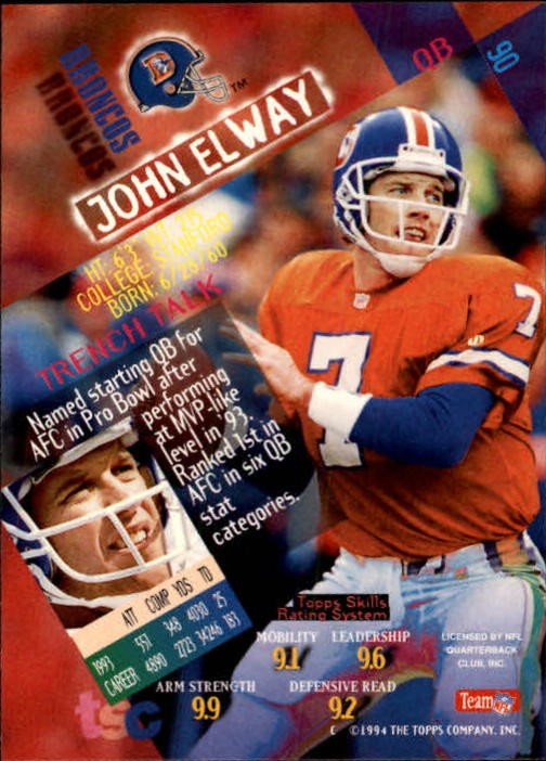 1994 Stadium Club Football "Main Set" Cards #1 to #250 Rookies and Veterans - Picture 181 of 497