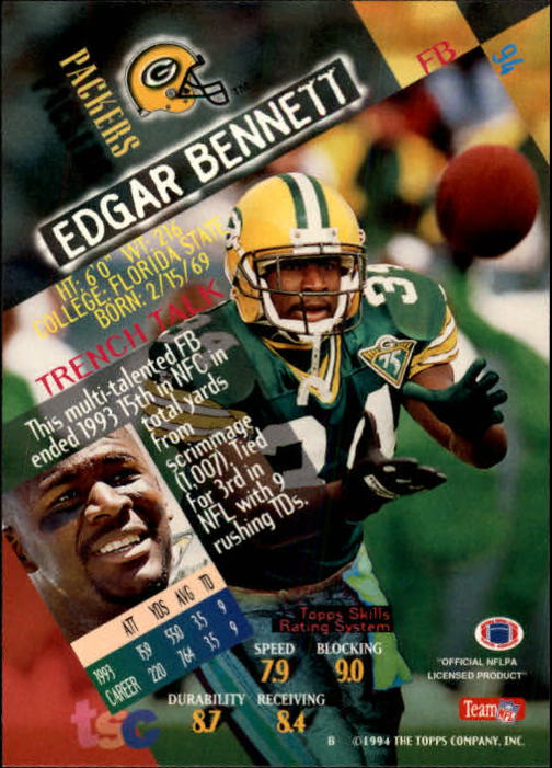 1994 Stadium Club Football "Main Set" Cards #1 to #250 Rookies and Veterans - Picture 189 of 497