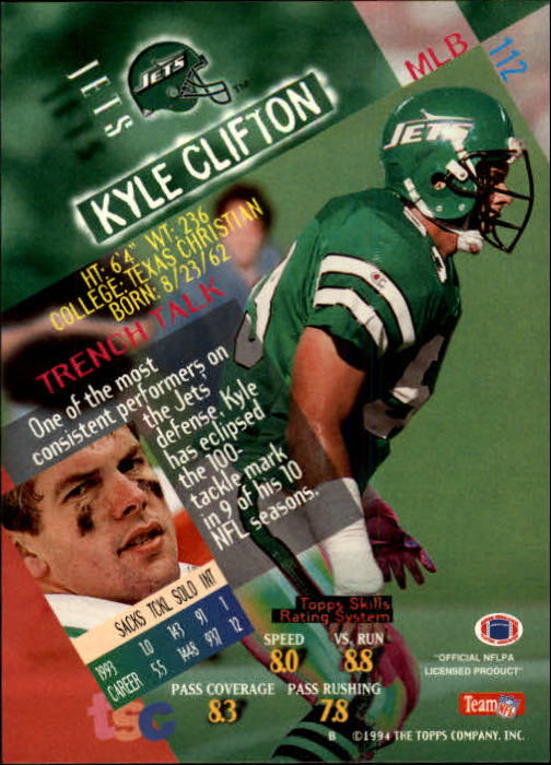 1994 Stadium Club Football "Main Set" Cards #1 to #250 Rookies and Veterans - Picture 225 of 497