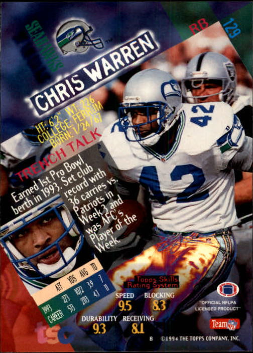 1994 Stadium Club Football "Main Set" Cards #1 to #250 Rookies and Veterans - Picture 259 of 497