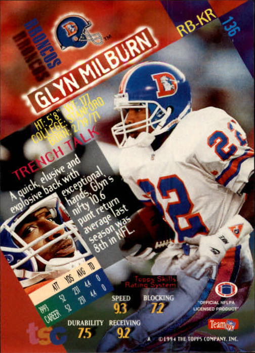 1994 Stadium Club Football "Main Set" Cards #1 to #250 Rookies and Veterans - Picture 271 of 497
