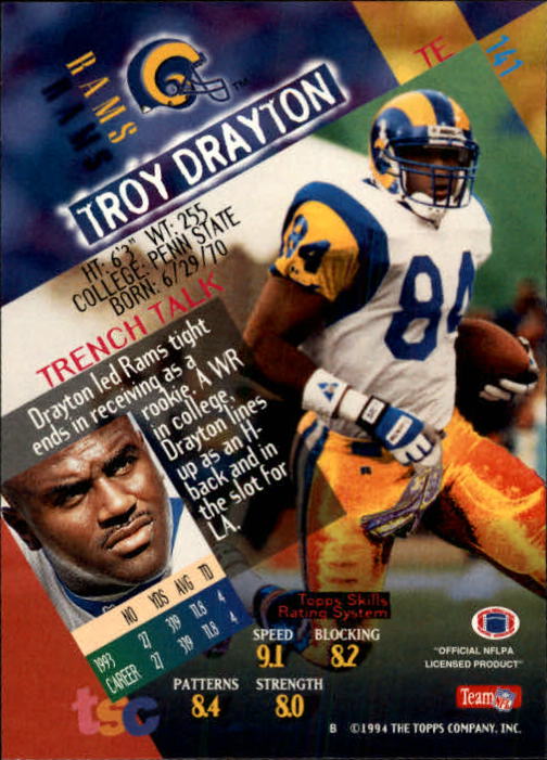 1994 Stadium Club Football "Main Set" Cards #1 to #250 Rookies and Veterans - Picture 281 of 497