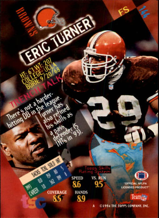 1994 Stadium Club Football "Main Set" Cards #1 to #250 Rookies and Veterans - Picture 287 of 497