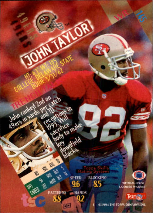 1994 Stadium Club Football "Main Set" Cards #1 to #250 Rookies and Veterans - Picture 289 of 497