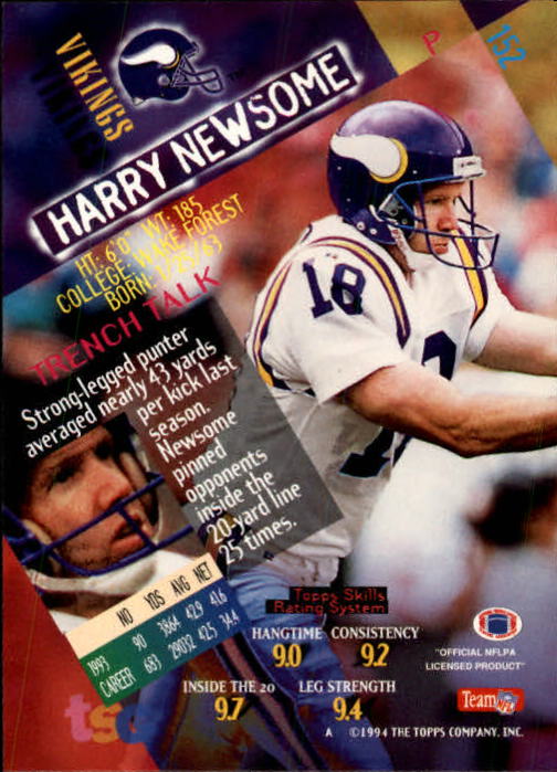 1994 Stadium Club Football "Main Set" Cards #1 to #250 Rookies and Veterans - Picture 303 of 497