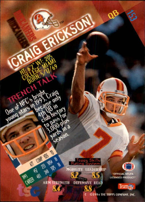 1994 Stadium Club Football "Main Set" Cards #1 to #250 Rookies and Veterans - Picture 305 of 497