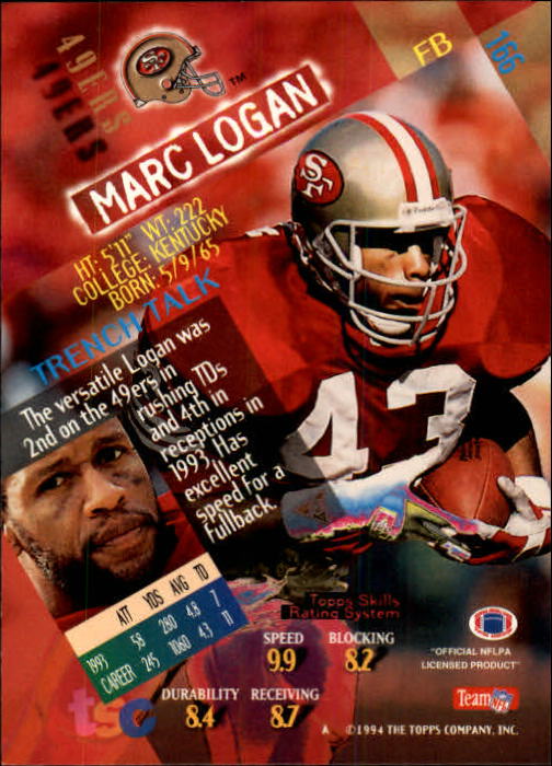 1994 Stadium Club Football "Main Set" Cards #1 to #250 Rookies and Veterans - Picture 329 of 497