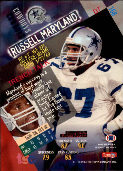 1994 Stadium Club Football "Main Set" Cards #1 to #250 Rookies and Veterans - Picture 333 of 497