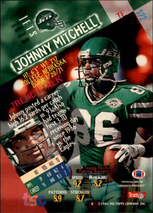 1994 Stadium Club Football "Main Set" Cards #1 to #250 Rookies and Veterans - Picture 341 of 497
