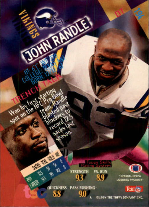 1994 Stadium Club Football "Main Set" Cards #1 to #250 Rookies and Veterans - Picture 385 of 497